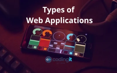 A picture of a mobile web application with text that says “Types of Web Applications” above it and the Coding IT logo under it
