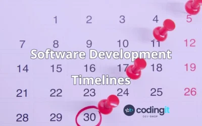 Calendar with pinned dates, CodingIT's logo, and a text that reads software development timelines
