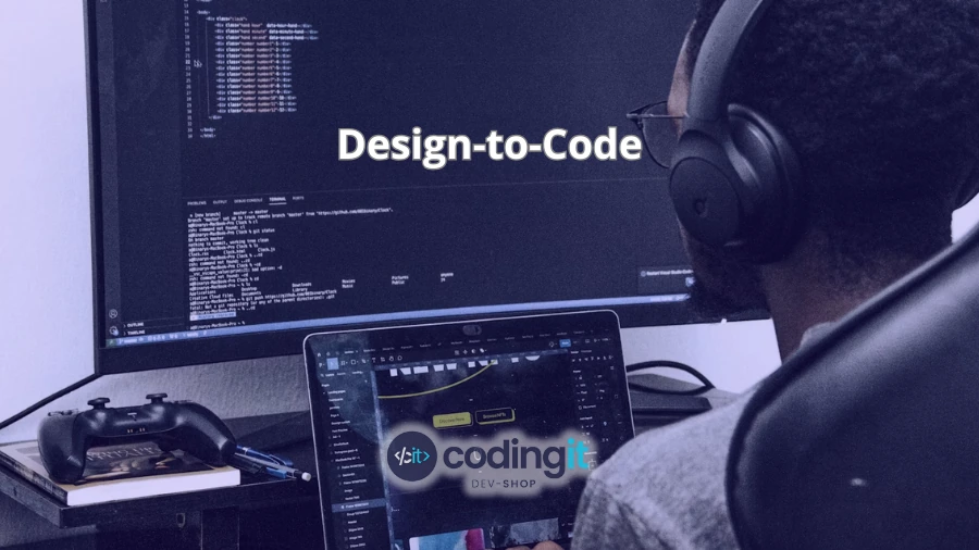 Developer working on a design-to-code implementation with CodingIT branding on screen