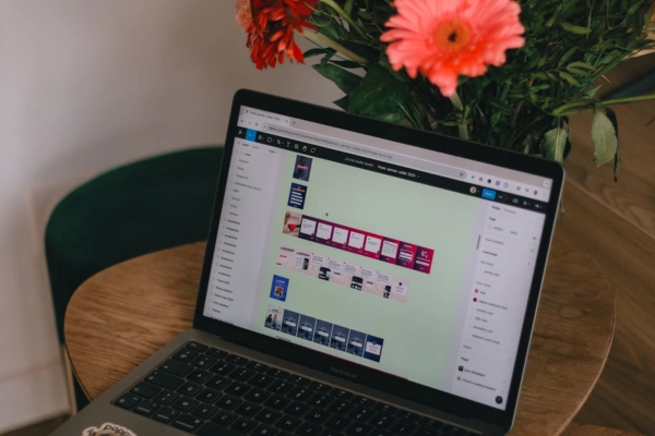 UI design interface displayed on a laptop