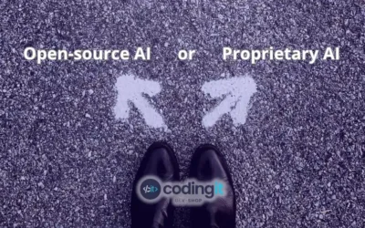 Person facing decision between open-source and proprietary AI with CodingIT’s logo