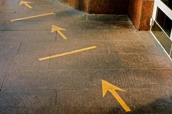 Yellow arrows painted on pavement, suggesting direction and decision paths